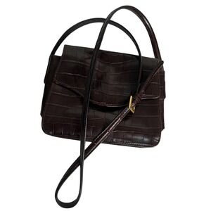 Liz Claiborne Leather Co. Brown Croc‎ Embossed Crossbody Shoulder Bag Purse VTG